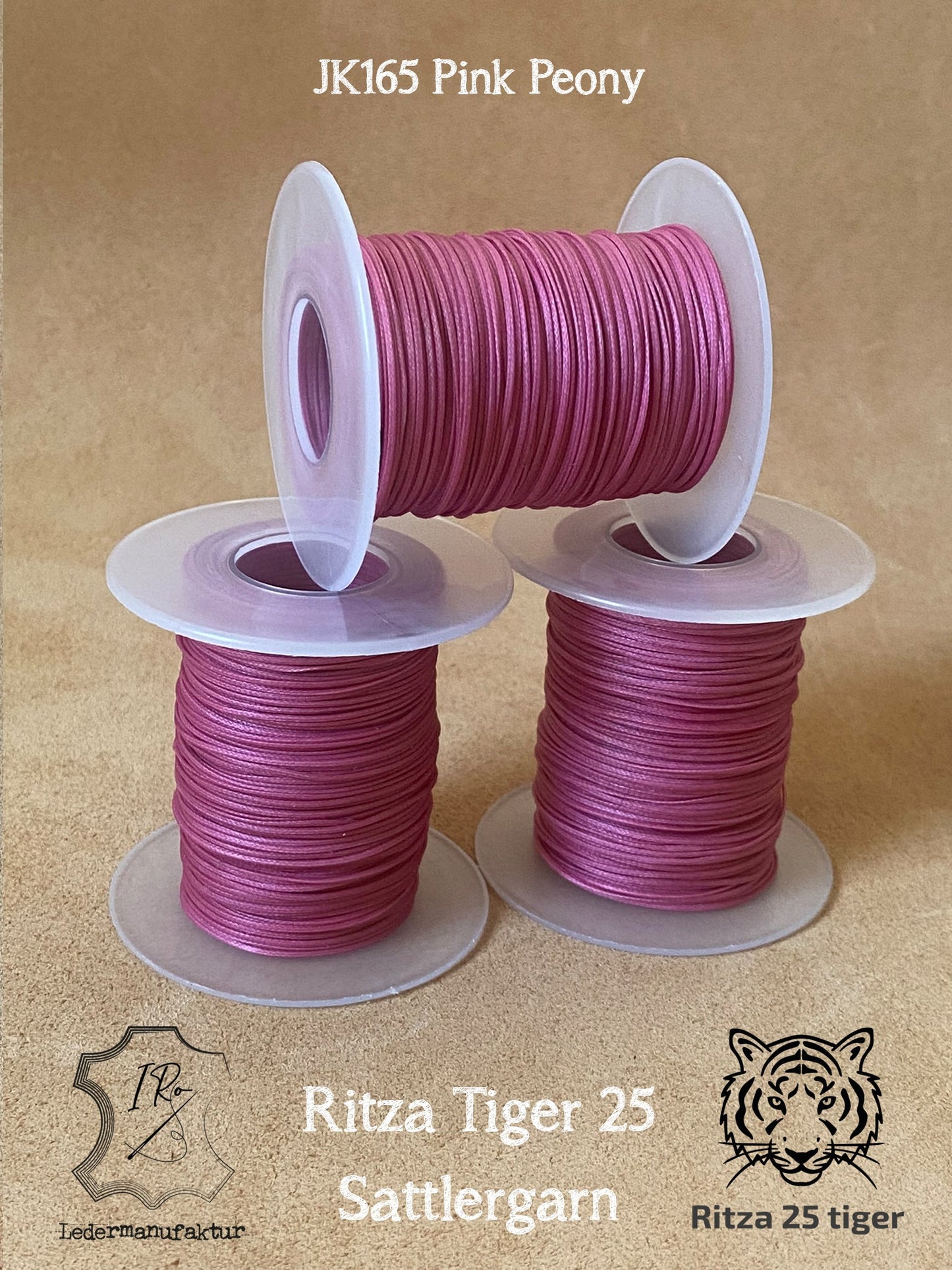 0,8 mm Ritza 25 tigre 100 m Spula | Filo da cucito per pelle, cerato. Punto a mano, forma piatta