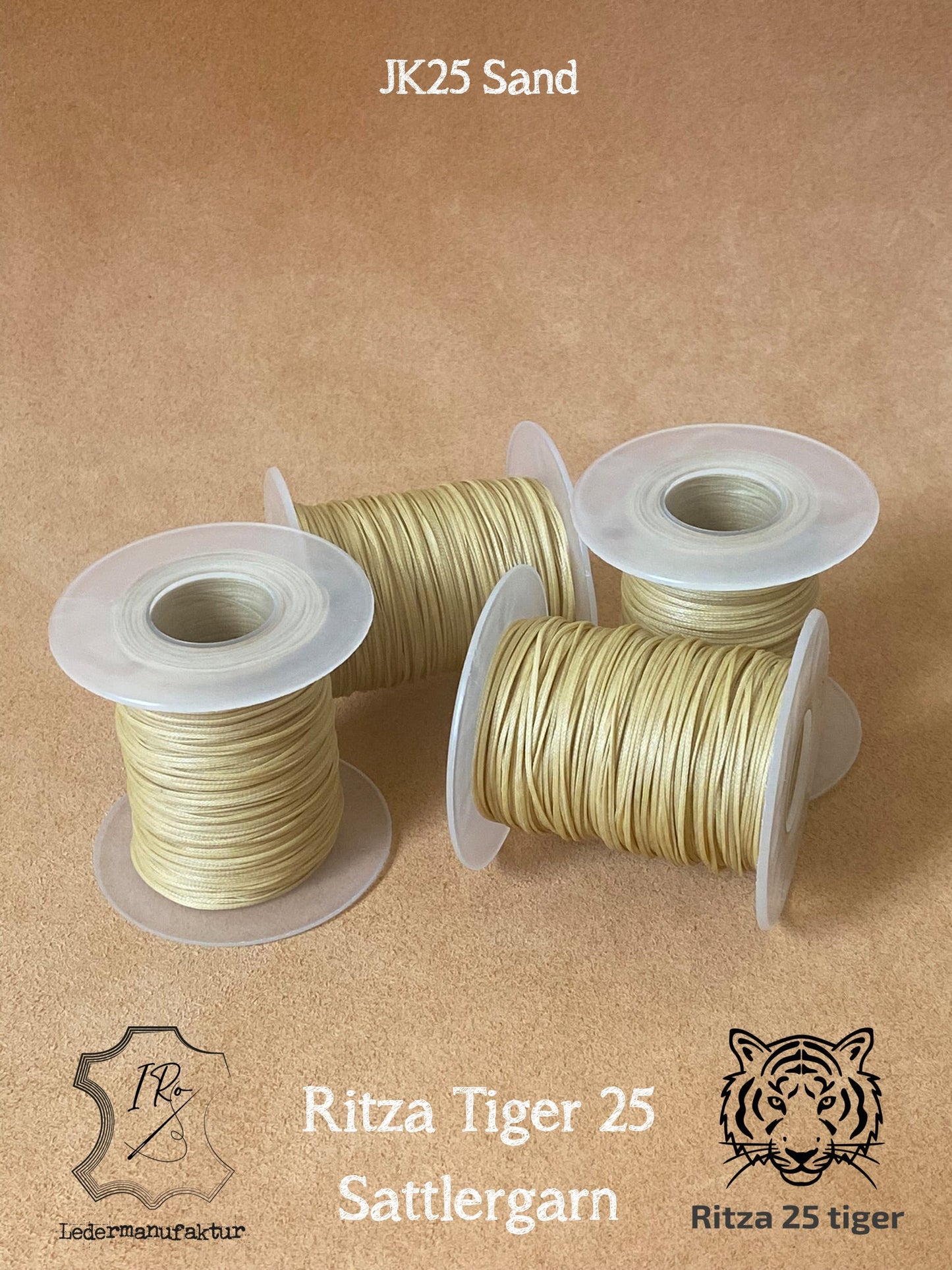 0,6 mm Ritza 25 tigre 50 m Spula | Filo da cucito per pelle, cerato. Punto a mano, forma piatta