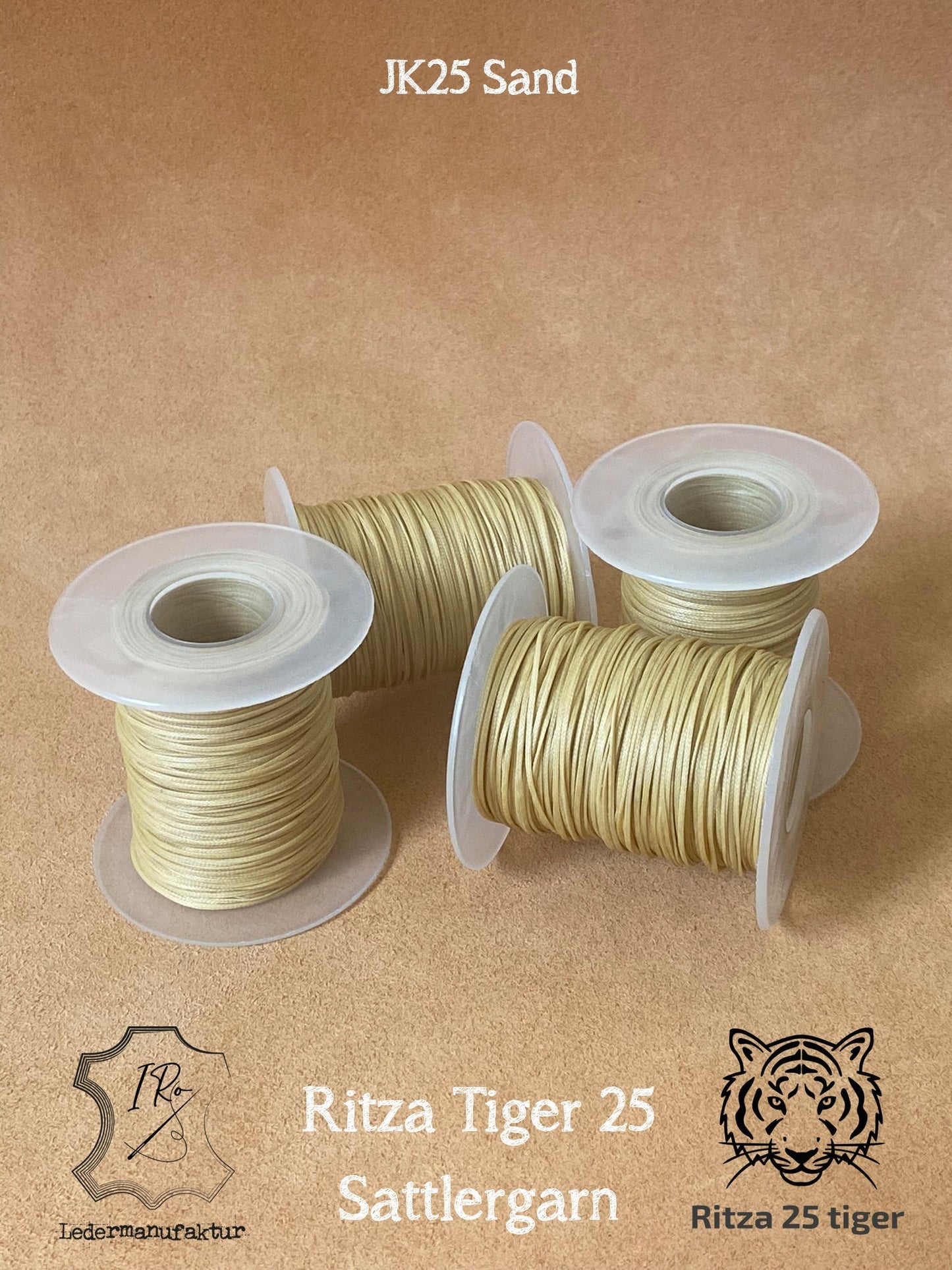 0,6 mm Ritza 25 tigre 100 m Spule | Filo da cucito per pelle, cerato. Punto a mano, forma piatta