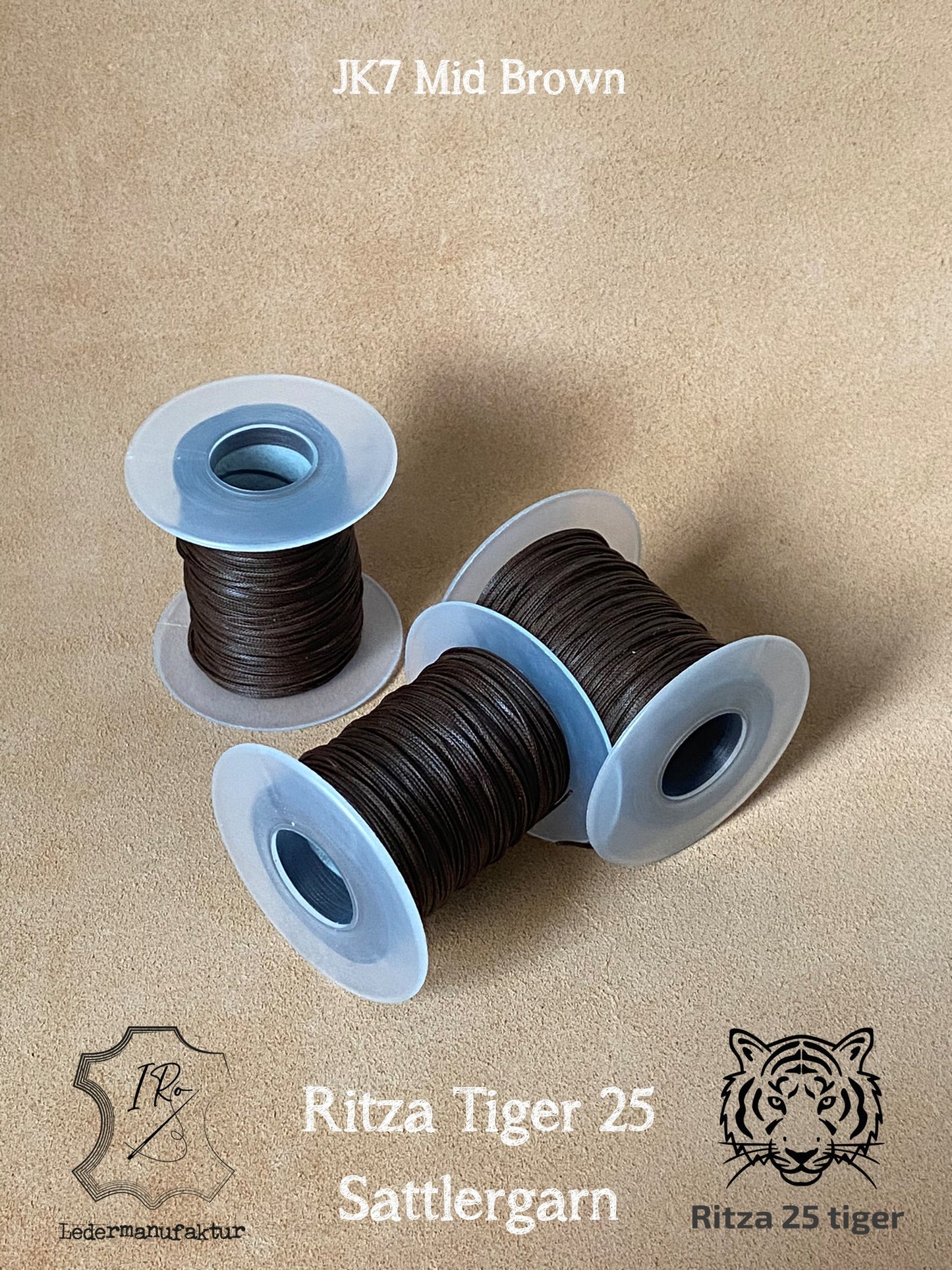 0,6 mm Ritza 25 tigre 50 m Spula | Filo da cucito per pelle, cerato. Punto a mano, forma piatta