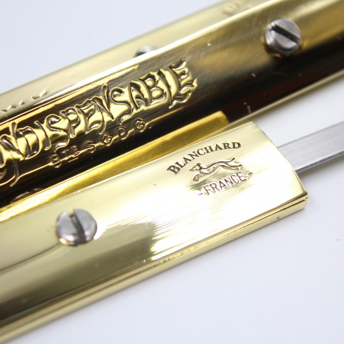 Couteau de coupe en laiton Vergez Blanchard Messing Messer avec lame. Couteau de coupe en laiton « L'Indispensable ». Pour droitiers.