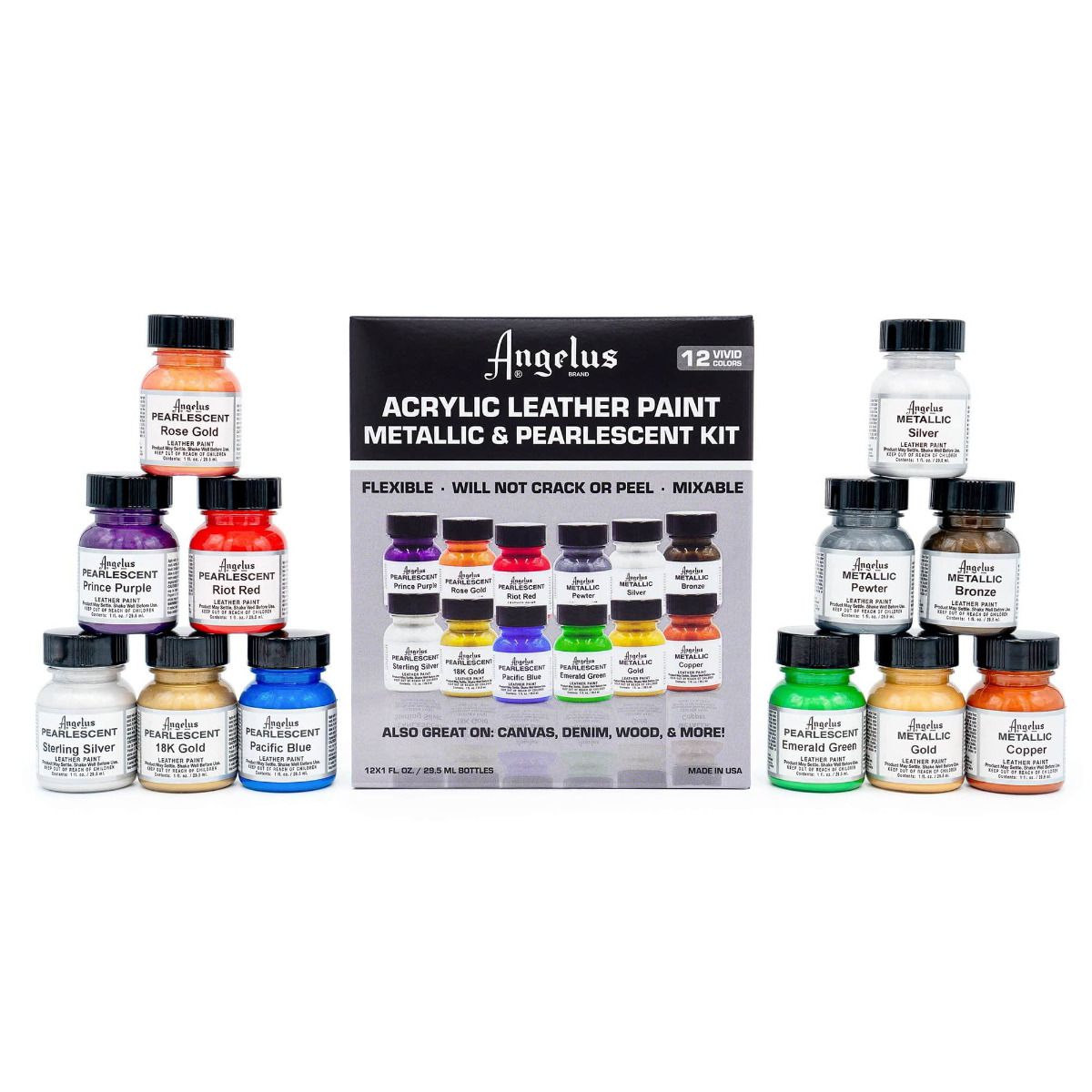 Angelus Acrylfarbe 12er Set Pearlescent+Metallic alle Farben