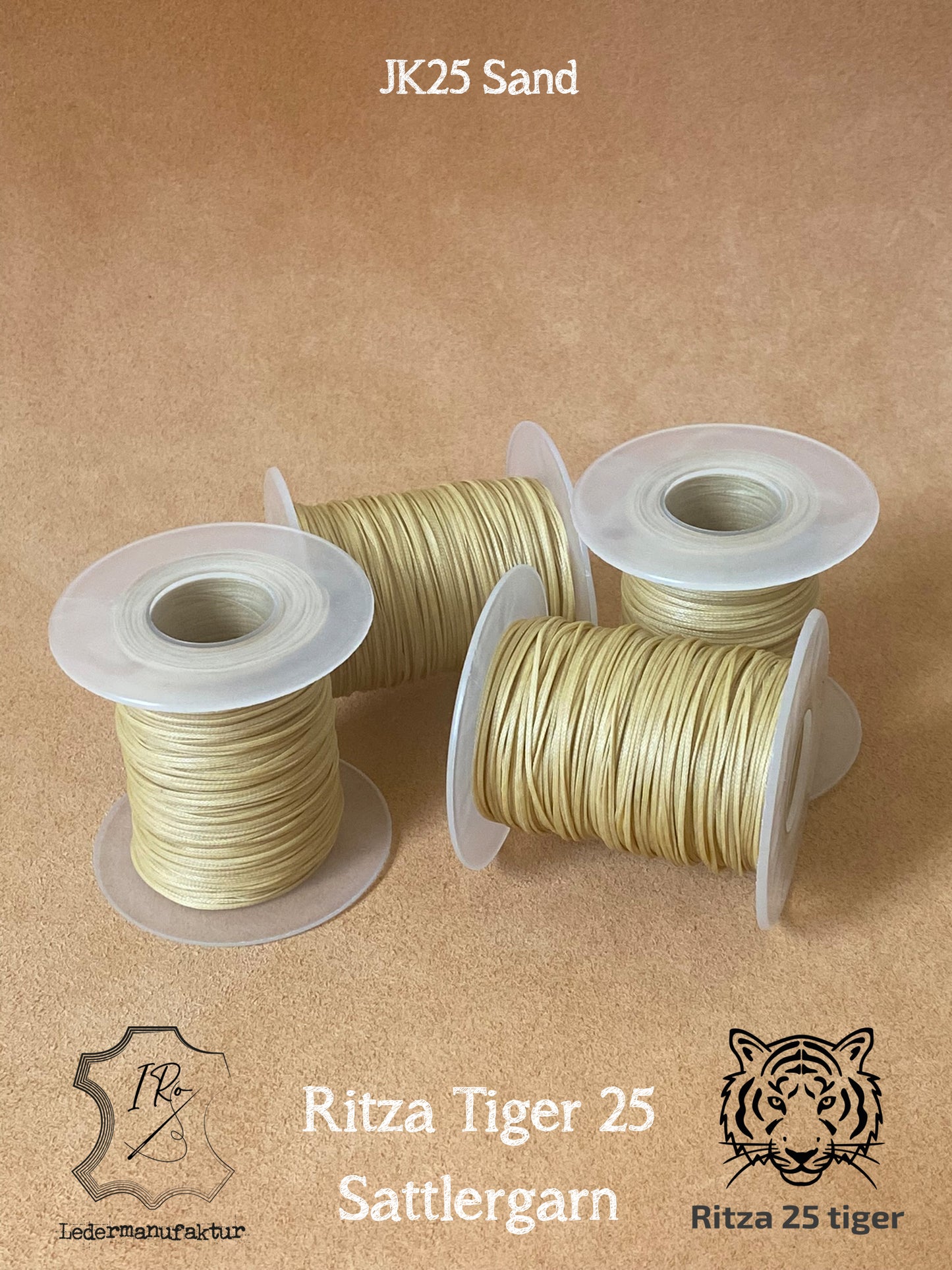 0,8 mm Ritza 25 tigre 50 m Spule | Filo da cucito per pelle, cerato. Punto a mano, forma piatta