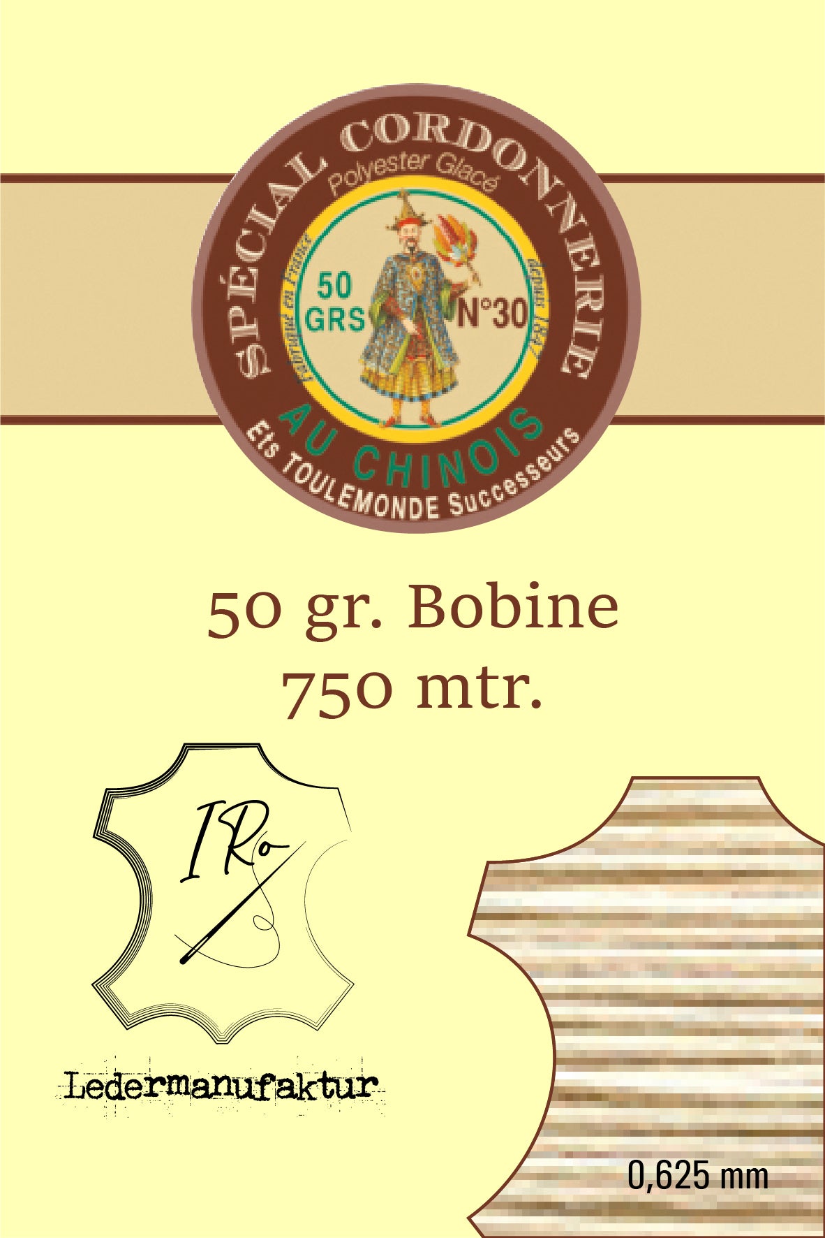 Filato misto cotone speciale pelletteria Fil Au Chinois 50/3 | Bobina da 70g | 0,33 mm | 1000 m