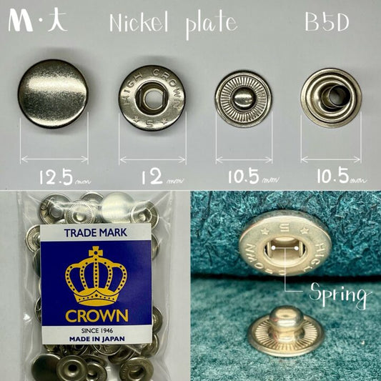 10x CROWN Spring Snap B5D  12.5mm Nickel Plated Size M